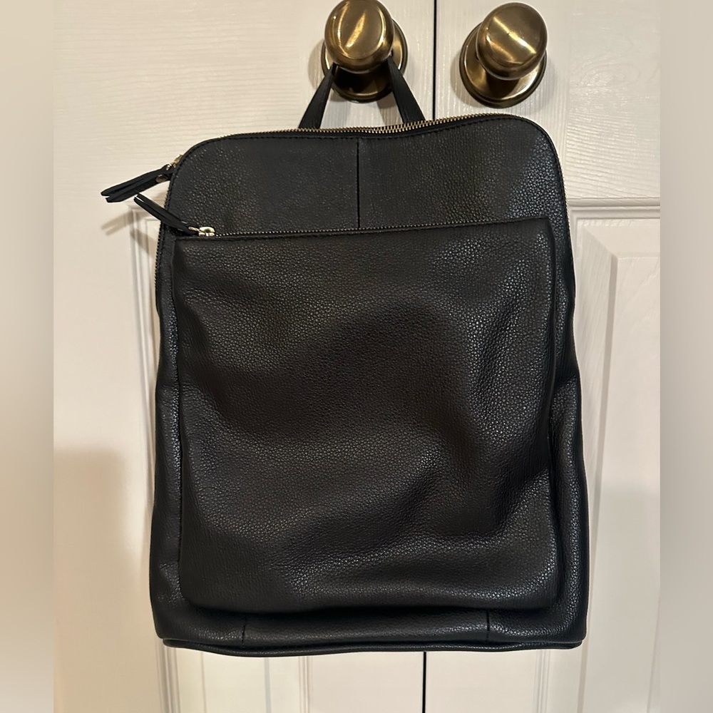 L CREDI Black Pebbled Leather Convertible Backpack Shoulder Bag Handbag